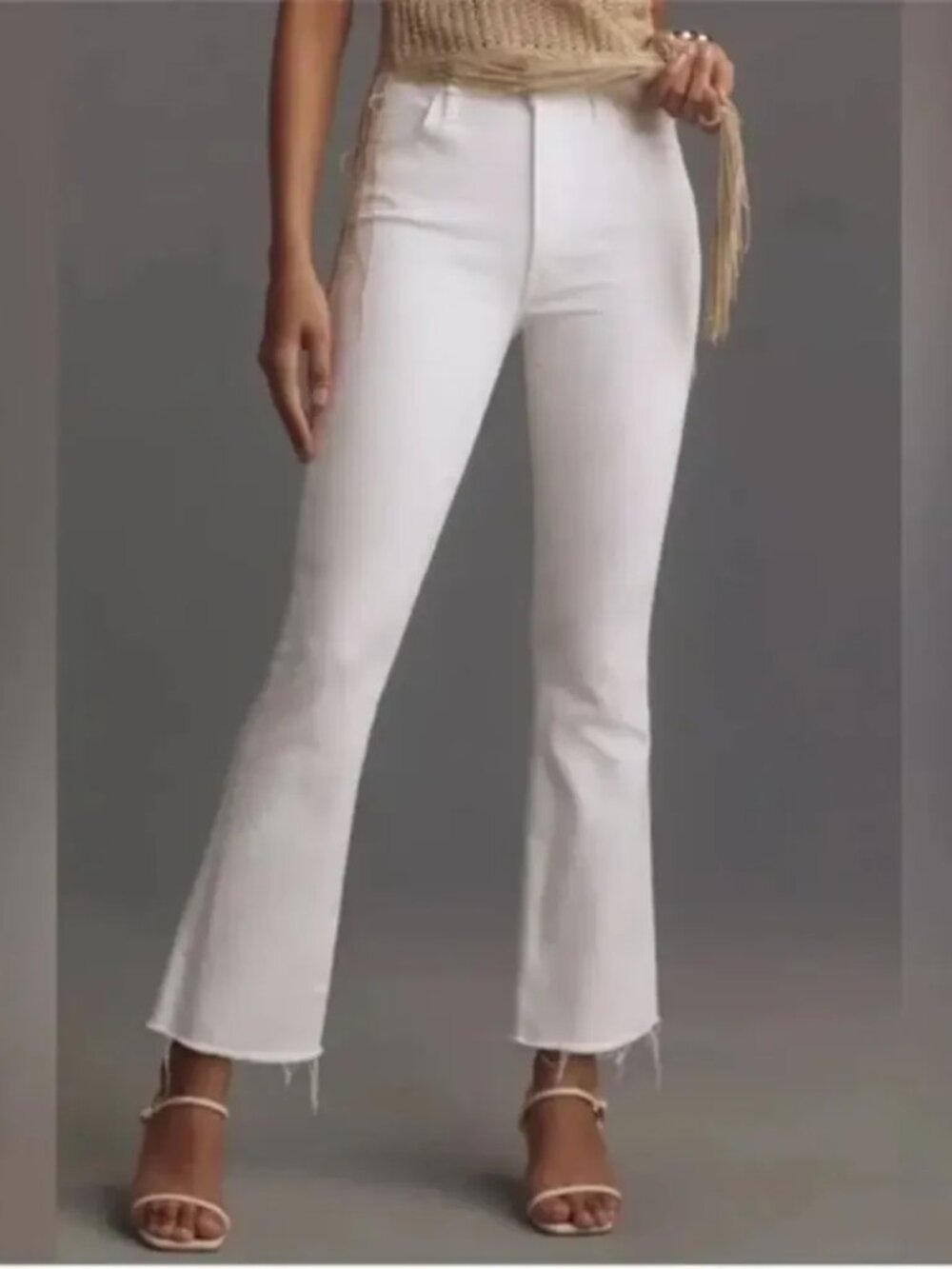 MOTHER The Hustler Ankle Fray Jeans Women's Size 30 White Fairest of Them All